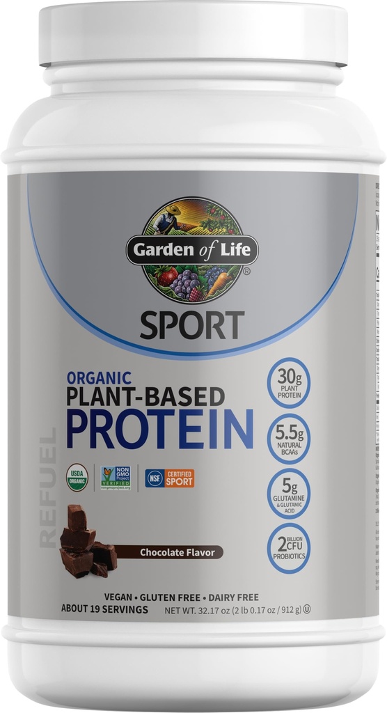 Gradina de viata Organic Vegan Proteina pulbere cu Probiotice, BCAAs, NSF Certified, Gluten gratuit & Sport, Non OMG, Sport Proteina pulbere, 19 Serviri, Ciocolata