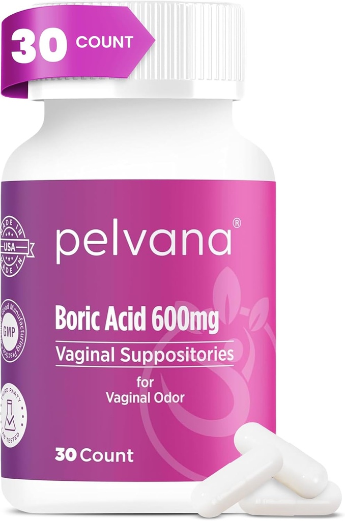 Acid boric Pelvana Suspecte pentru femei 30 Conte - pentru Odor vaginal & Freshness, Igiena feminină & Wellness - Lab Tert-Party Verified & Bottled in the USA - Soluţie Feminină de Sănătate Odor
