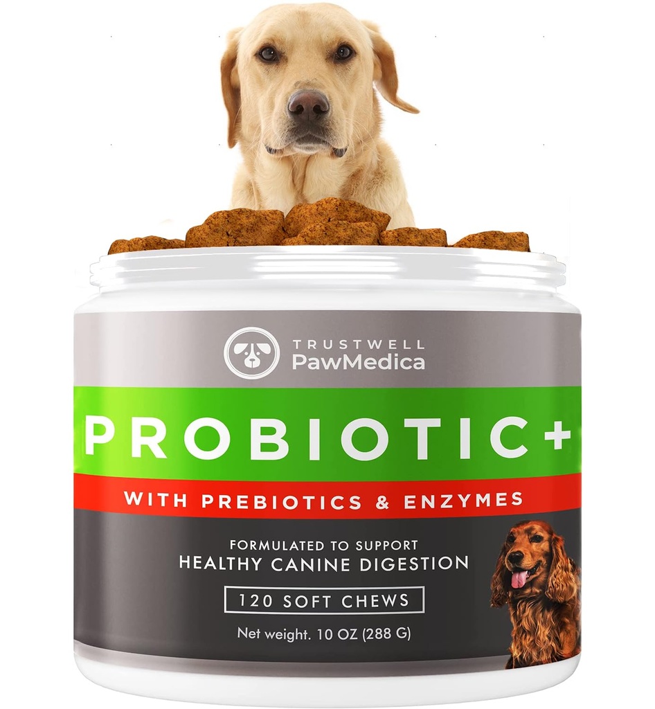 PawMedica Dog Probiotics and Digestive Enzimes, Probiotice pentru câini Made in USA, Pet Probiotic Chews for Dogs, Prebiotics & Probiotic Dog Digestive Support, Probiotic Treats - 120 Dog Probiotic Chews