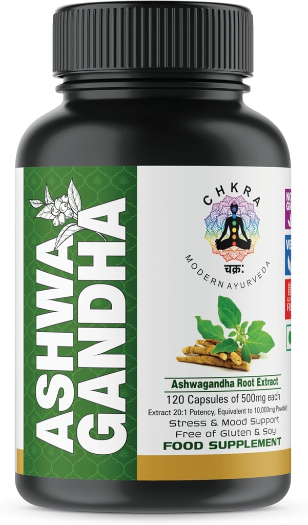 MUFASA Organic Ashwagandha Echivalent 10.000 mg - 120 capsule Vegane - Pur organic Ashwagandha pulbere și root extract capsule - Stres Relief, Mood Enhancer - 4 luni de aprovizionare