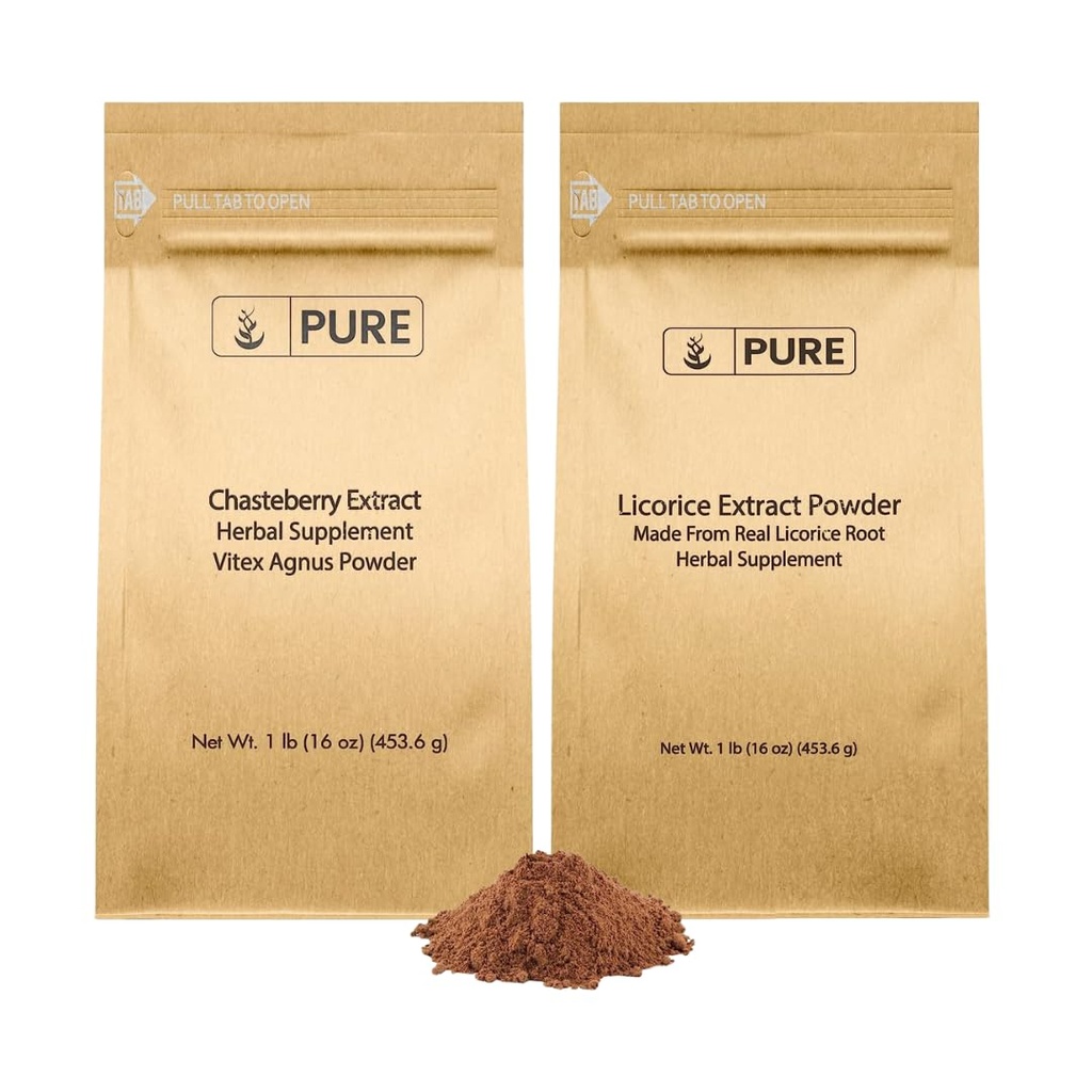 INGREDIENTE ORIGINALE Extract de Chasteberry și extract de lemn dulce Bundle, 1 lb Fiecare, non-GMO, Gluten Suplimente gratuite