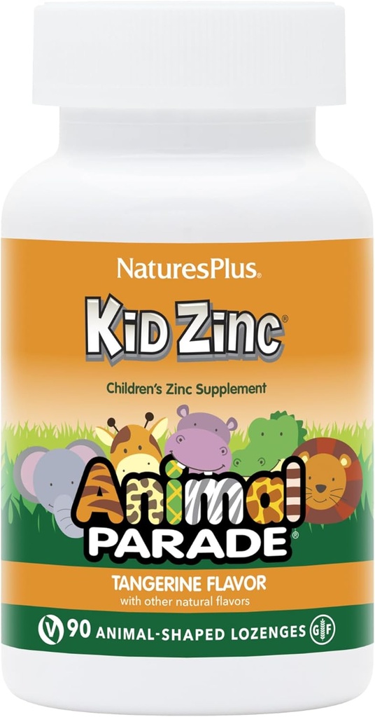 NaturasPlus Animal Parade KidZinc, Tangerine Aromă - 90 Animal-Shaped Lozeges, Pachet de 3 - Organic Chelated Zinc - Vegan, Gluten gratuit - 270 Total Serviri