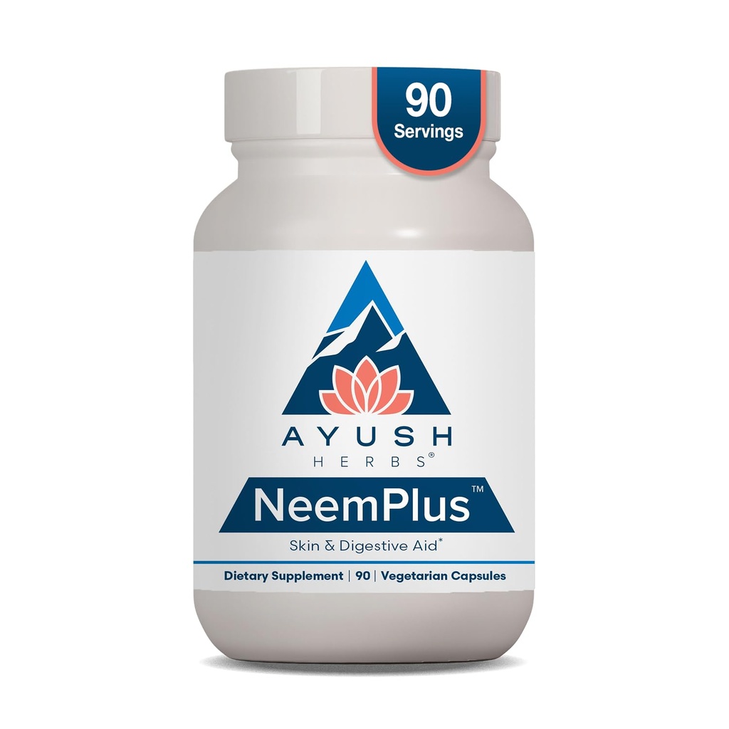 Ayush Herbs Neem Plus - Digestive Health for Women & Men, Gut Supplement for Stomac & Skin Health, Immune Support - 90 Vegetarian Capsules (1 Count)