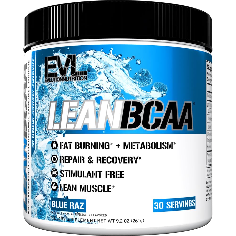 Evlution Stimulant Free Lean BCAA Powder Nutritie BCAAs Aminoacidi Pulbere cu CLA Carnitina si 2:1:1 Lan ramificat Aminoacidi suporta recuperare musculare Fat Burn si metabolice - Blue Raz