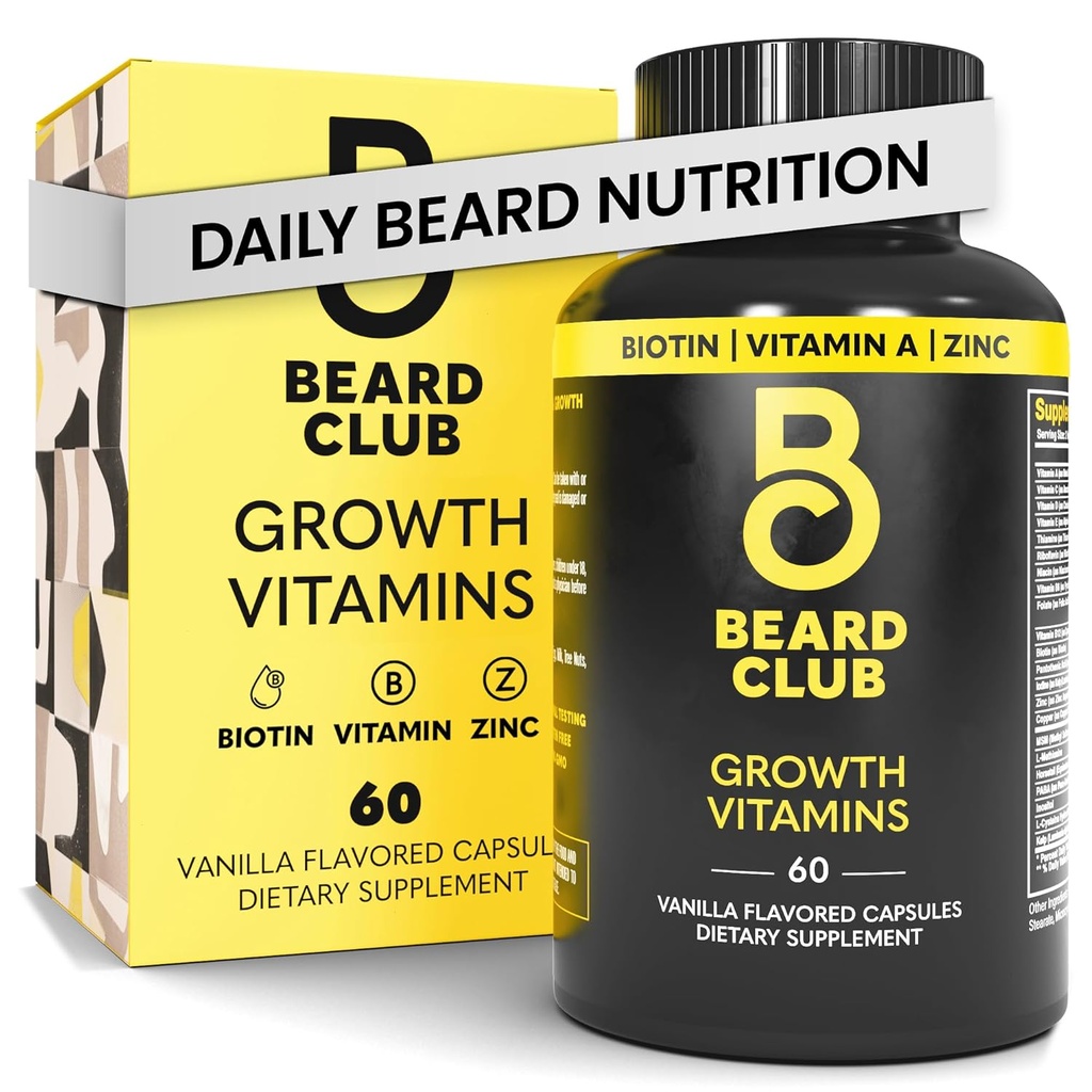Clubul Barbă - Vitamine de creștere barbă Biotin - Suport un barbă mai gros, Umpleți în patch-uri - Minerale & Multi-Vitamina ajuta la susținerea și stimularea mai sănătoasă a creșterii părului facial