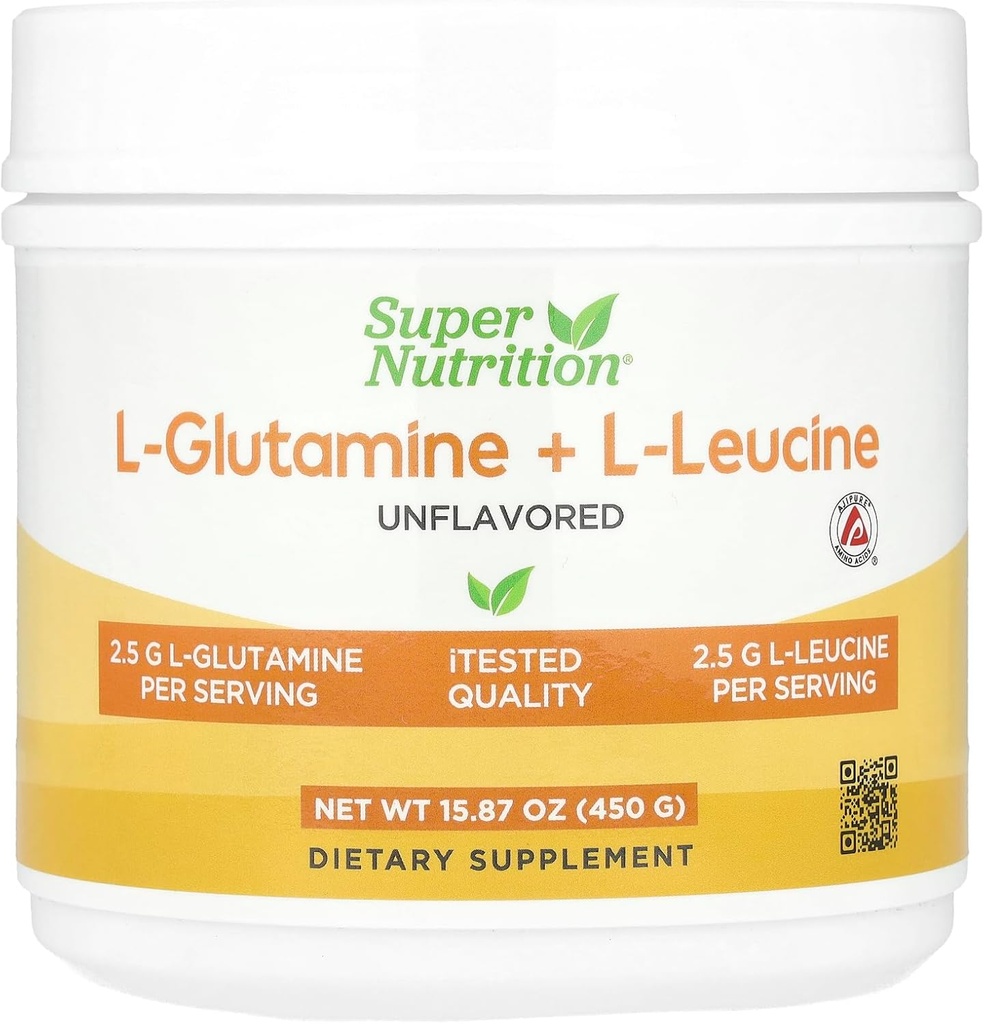 Supernutriție L-glutamină + L-Leucină, fără aromă, 15,87 oz (450 g)
