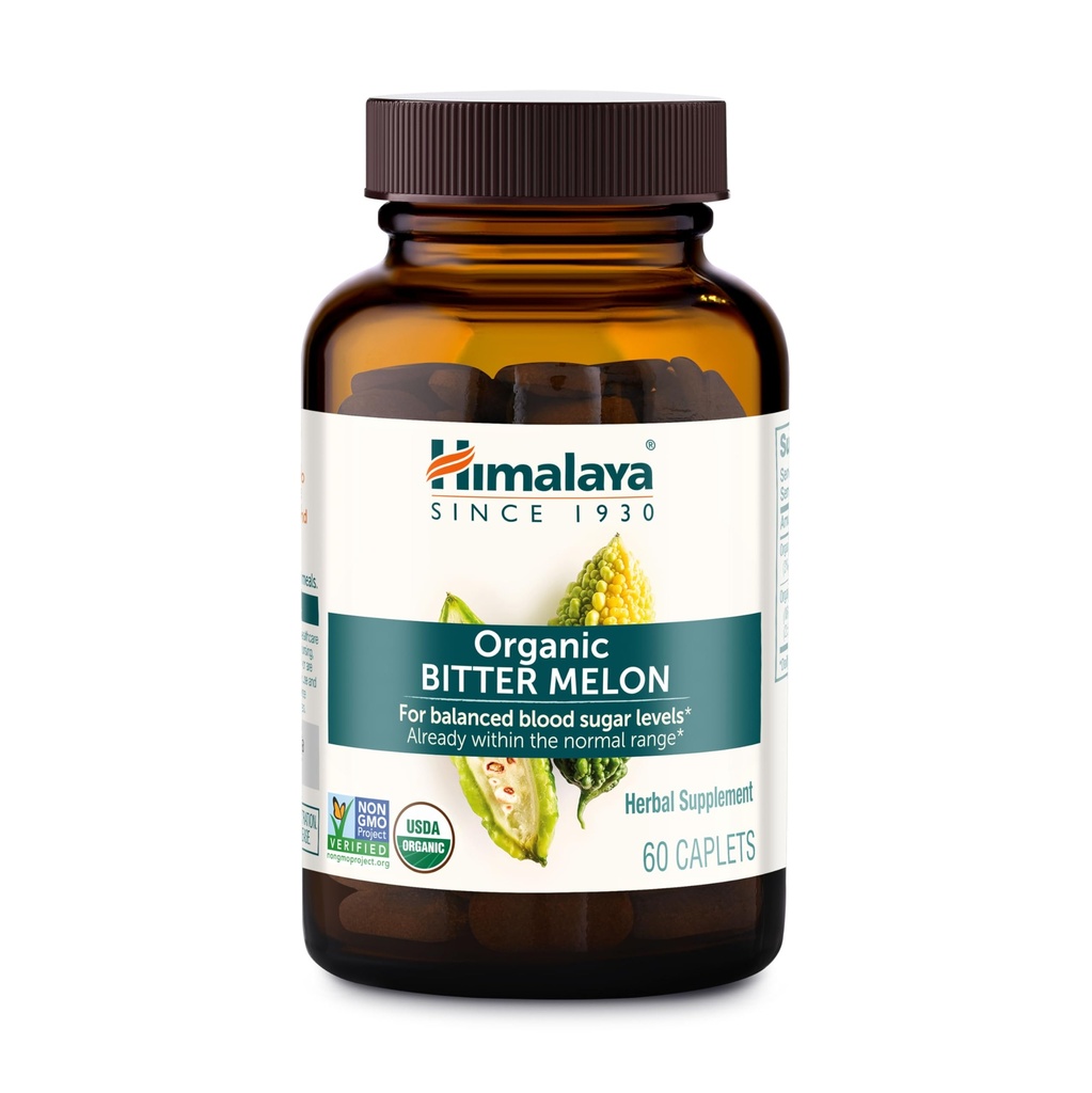 Himalaya Organic Bitter Melon - Herbal Glucoza suport metabolic - USDA Organic, Non-GMO, Vegan, Gluten Free, Aditiv gratuit, 660 mg, 60 Caplete
