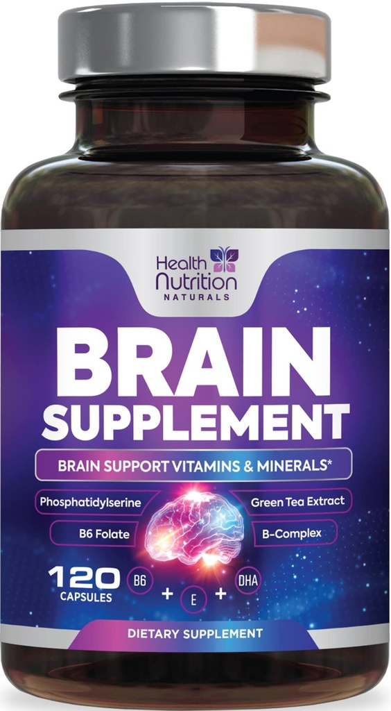 Supliment de memorie cerebrală - 3X Concentrație Nootrops pentru concentrare, Clarity & Focus Support - Vitamine cognitive de sănătate cerebrală cu Bacopa, Fosfatidilserină & DMAE, Booster cerebral, 120 capsule