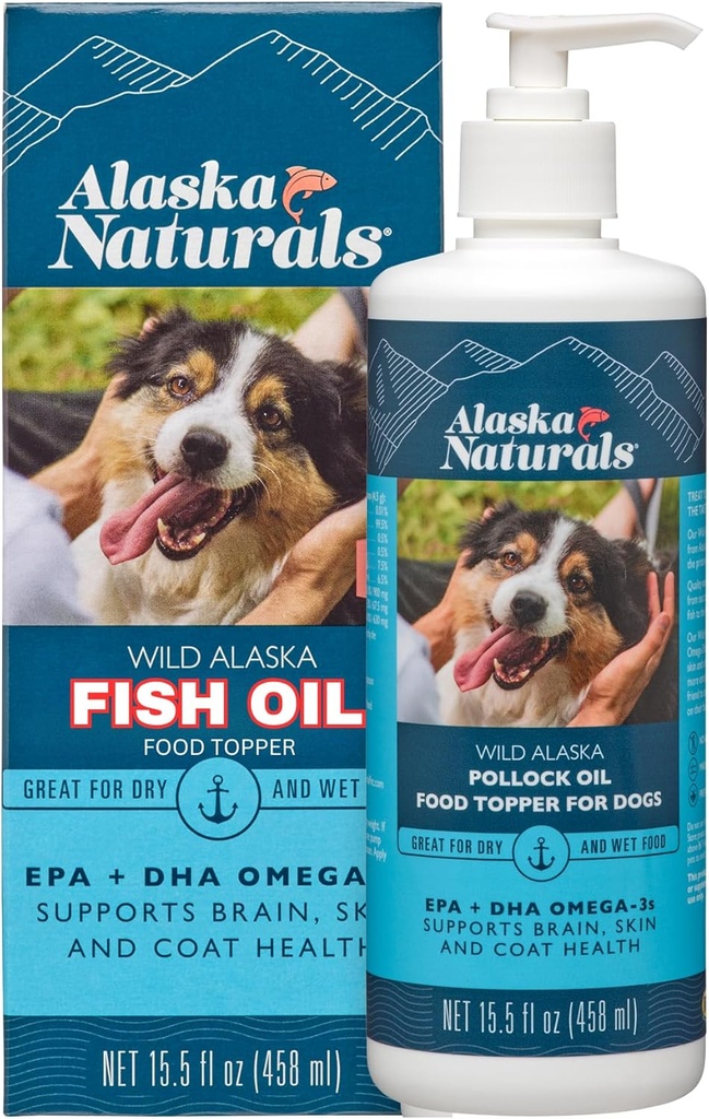 Alaska Naturals Wild Alaskan supliment de ulei de pește pentru câini Piele și haină cu EPA DHA Omega 3 Acidi grași Alimente lichide durabile Topper 15.5 oz. Pompă