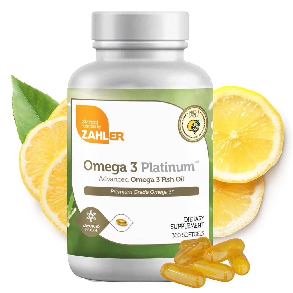 Zahler Omega 3 Ulei de pește - Omega 3 Suplimente cu acizi grași, 600 mg EPA și 400 mg DHA - Suplimente Derived de la ton Kosher - Suporturi Brain & Heart Health (360 Softgels)