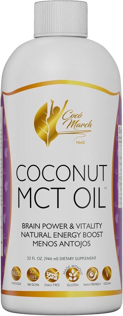 Cocó Martie N.M.D MCT Ulei - Intermitent Fasting Support, Metabolism, Brain Power Boost, Natural Energy from Coconut, Free from Gluten, Dairy, Soy, Vegan & Keto-Friendly, 32 Fl Oz
