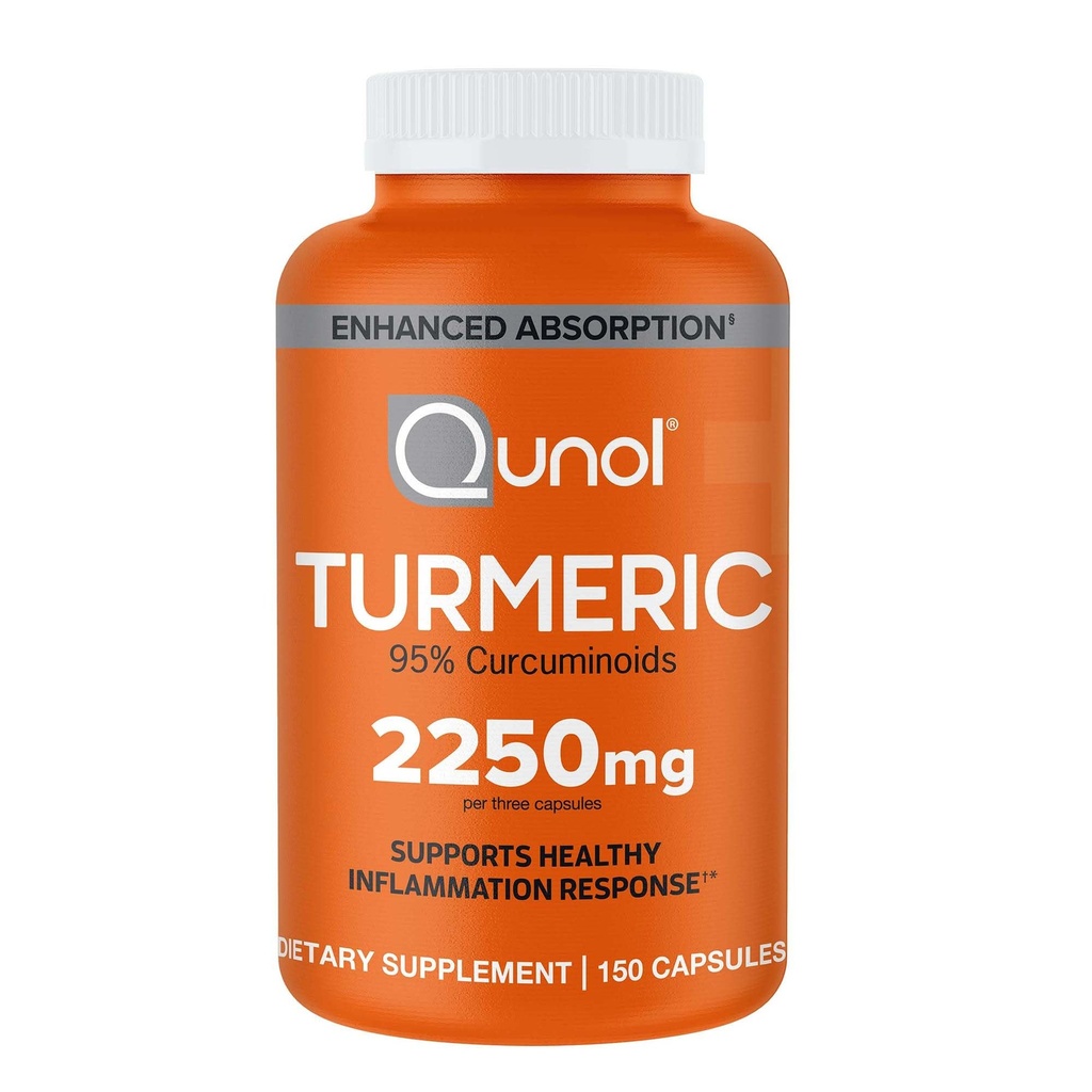 Curcumina Qunol Turmeric cu Pepper negru, extract de turmeric 2250 mg cu 95% Curcuminoide, Supliment Turmeric Extra Putere, Absorbție îmbunătățită, Supliment de sprijin comun, 150 Capsule vegetariene