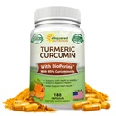 aSquared Nutrition Curcumin Turmeric 1300mg cu extract BioPerine Black Pepper - 180 capsule - cu 95% Curcuminoide, 100% naturale Tumeric Root Powder Suplimente, Pilule Pure & comun Stiffness