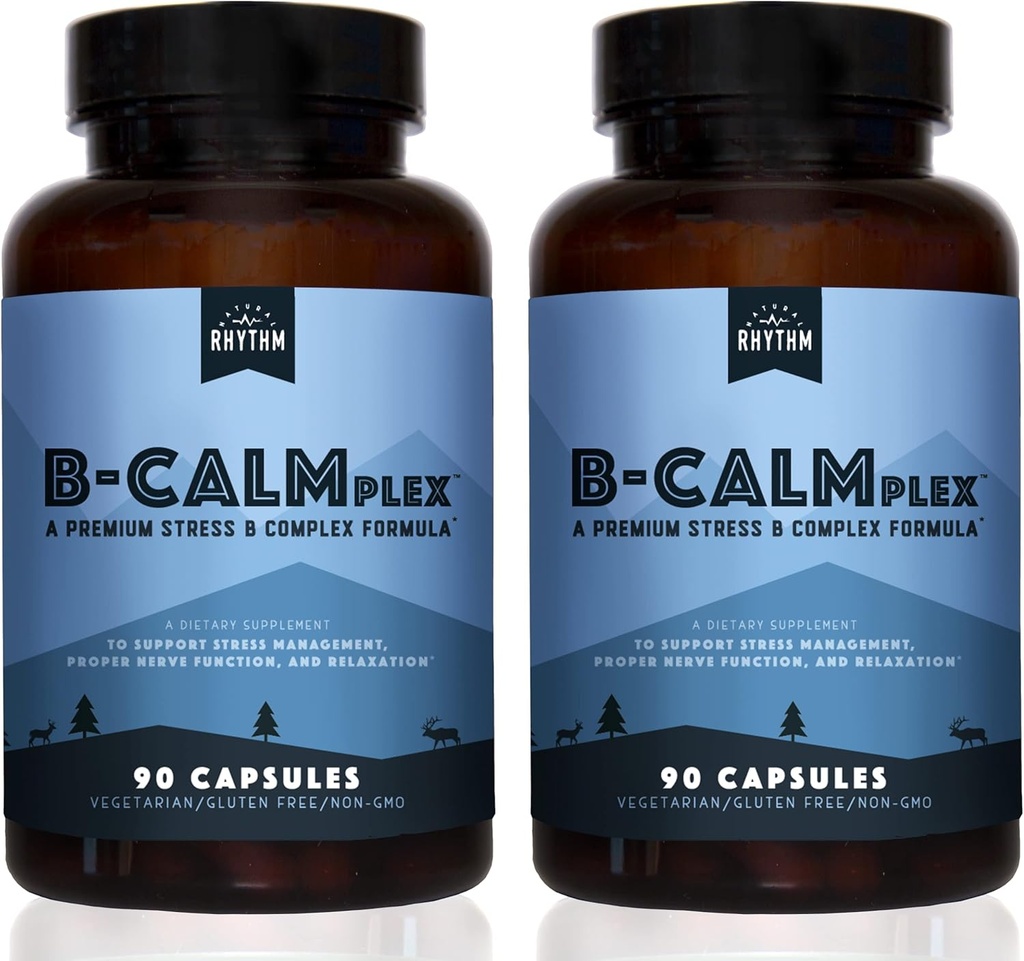 Natural Rhythm B-CALMplex, 2 Pack, Unique B Vitamin B Amestec, B Complex susține buna funcție nervoasă și relaxare, 3 luni aprovizionare, 90 sticle conte