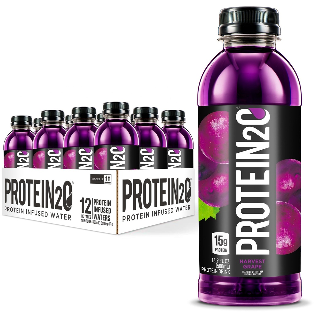 Protein2o 15g Whey Proteine Izolat Infuzat apă, gata de băut, zahăr fără, gluten gratuit, Lactoză fără, struguri de recoltare, 16.9 oz flacon (Pachet de 12)