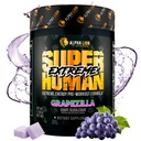 ALPHA LION Superuman Extreme Stim Pre Praf de antrenament, Beta Alanine, L-Taurine & 356mg Tri-Source Cafeina pentru energie sustinuta, Nitric oxid & Citrulină pentru pompa (21 Serviri, Aroma de struguri)