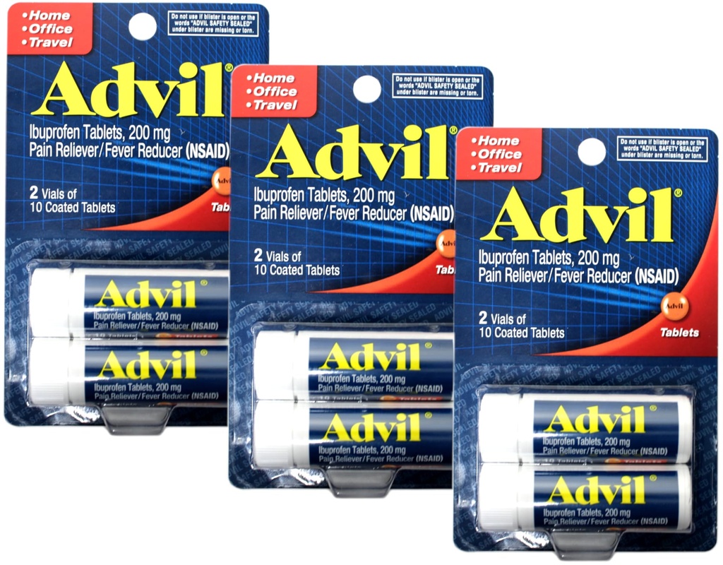 Advil Ibuprofen comprimate 200 mg, 2 flacoane, 10 comprimate filmate Fiecare, 20 Total (Pachet de 3)