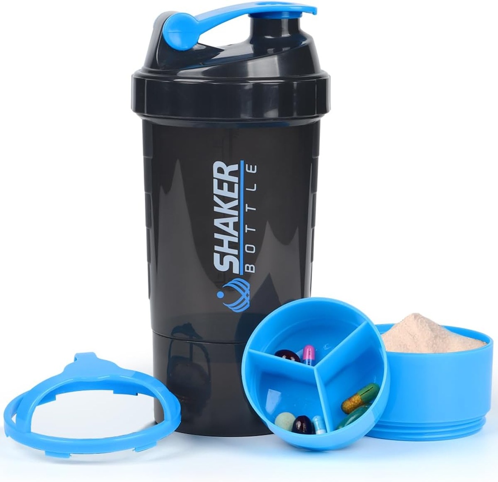Sticla Shaker Proteine - Sport sticla de apă - Non Slip 3 Strat Twist Off Cupe 3 oz cu pilulă - Leak Proof Shake Mixer flacon- Pulbere de proteine 22 oz Shake Cup cu stocare