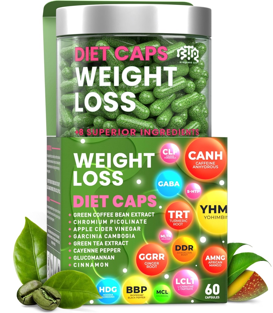 Pierdere in greutate capsule dietetice, Apetit natural Suppressant, Ziua și noapte Fat Burner pentru femei și bărbați cu cidru de mere, extract de cafea verde, supliment booster metabolic - 60 pastile