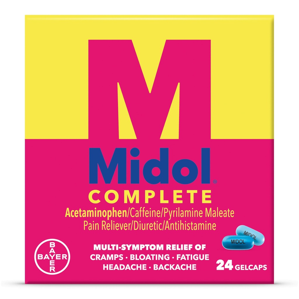 Gelcaps complet Midol 24ct: Midol Complete Dureri Menstruale Ajutor Gelcaps cu Acetaminofen pentru Simptom menstrual, PMS Relief, și Perioada Crampa de ajutor - 24 Conte (Packaging May Vary)