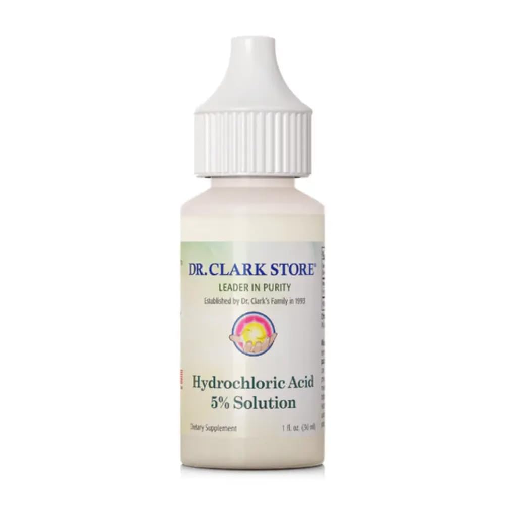Dr. Clark Drops Acid clorhidric - Digestive Health, Acid clorhidric 5% Soluţie, Menţine aciditatea stomacului, pentru o mai bună absorbţie şi asimilare, 1 Fl. Oz (30 ml)