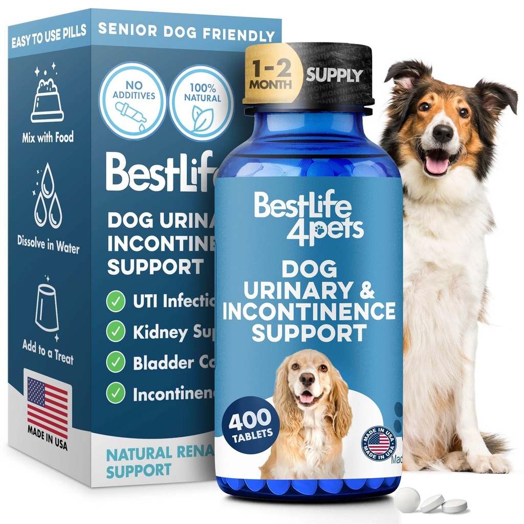 Dog UTI și de sprijin renal, Incontinență naturală și control al vezicii urinare pentru câini reduce scurgeri involuntare, probleme de tract urinar, Flash Out Stones vezica urinară și îmbunătățește sănătatea rinichiului câine (400 pastile)