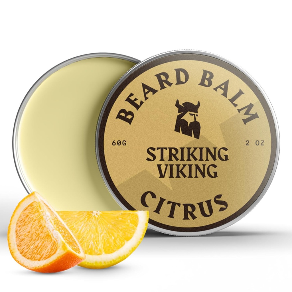 Balsam de barbă vikingă pentru bărbați - Frunze în balsam de barbă - Balsam de styling Made with naturally Derived Beard Butter, Argan & Jojoba Oils (2 Ounce (Pack of 1), Citrus)