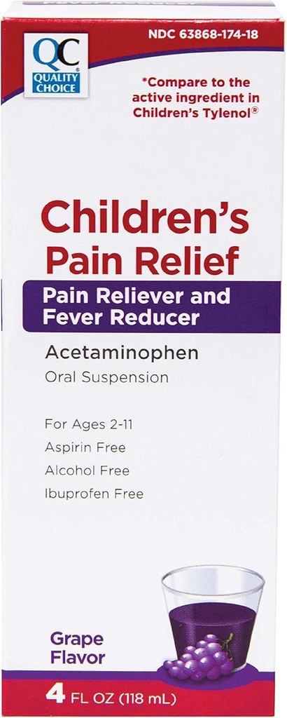 Alegerea de calitate pentru copii Reducere durere & Febră pentru copii, 4fl oz Acetaminofen 160 mg pe 5ml, Ibuprofen & aspirina gratuit, Rece lichid și gripa medicament pentru copii, puterea regulată OTC medicamente