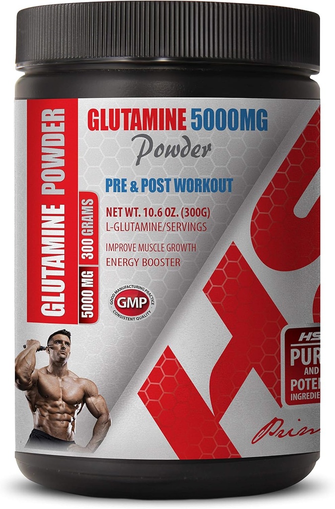 Pudră de antrenament pentru bărbați - PRE & Post Workout - GLUTAMINE Powder 5000MG - l-glutamina Aminoacid - 1 Can 300 Grams