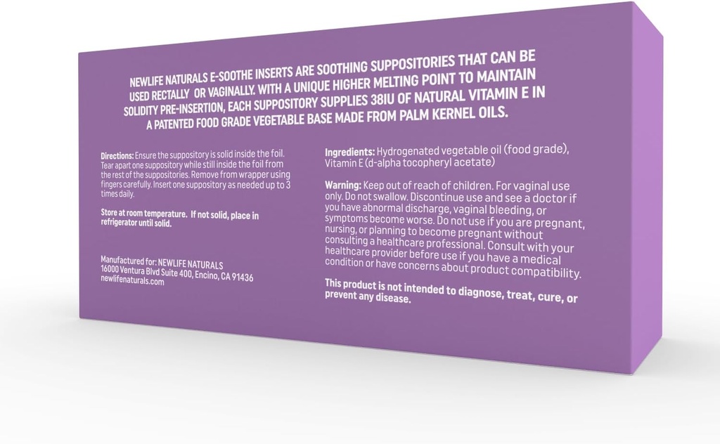 NewLife Naturals Vitamina E Sa presupuneri pentru femei 38UI - Toate Vaginale naturale Moisturizer - Îngrijirea feminină pentru uscare, Iritație, Menopause, Postpartum, Schimbări hormonale & More - 48 Inserții, SUA