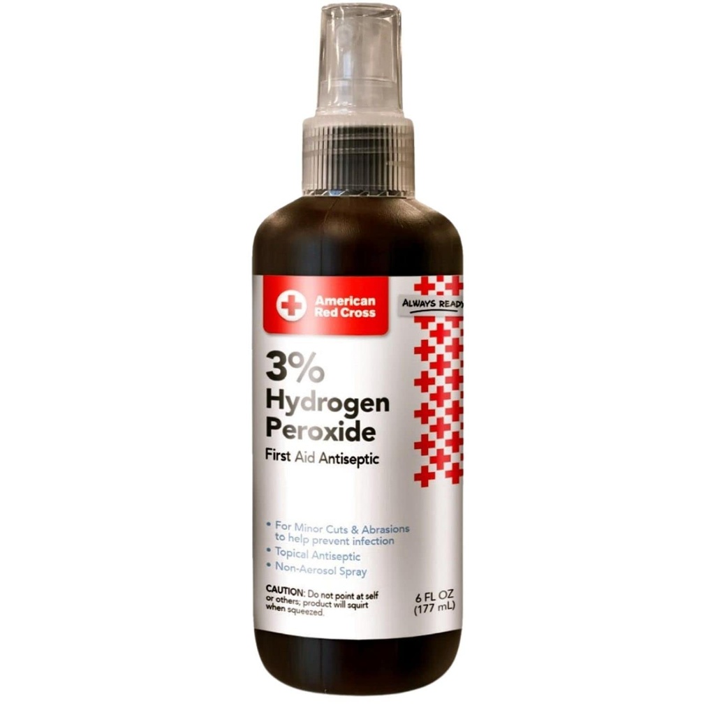 Crucea Roșie Americană 3% Peroxid de hidrogen - 97% Apă - Spray antiseptic topic pentru curățare Mică Cut, Scrape, Leziuni - Mini Portabil sticla non-Aerosol - Călătorie, Home Essential - 6 oz