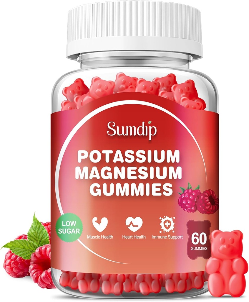 Potasiu Magneziu Gume Suplimente Potasiu Absorbţie mare Citrat de potasiu Citrat de magneziu Citrat, Suport Crampe musculare Relaxare pentru bărbaţi şi femei 60 Gume, Raspberry