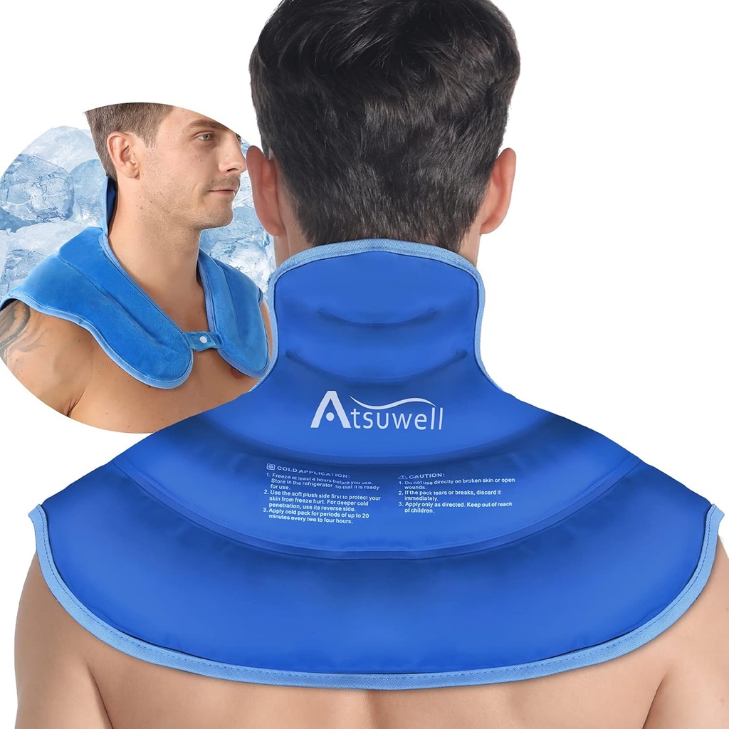 Atsuwell Ice Pack pentru gât și umăr de compresie rece, Umăr Ice Packs Reutilizabil Gel Pack, Large Upper Back Cold Pack Wrap pentru gât, Umăr, Hip, Blue