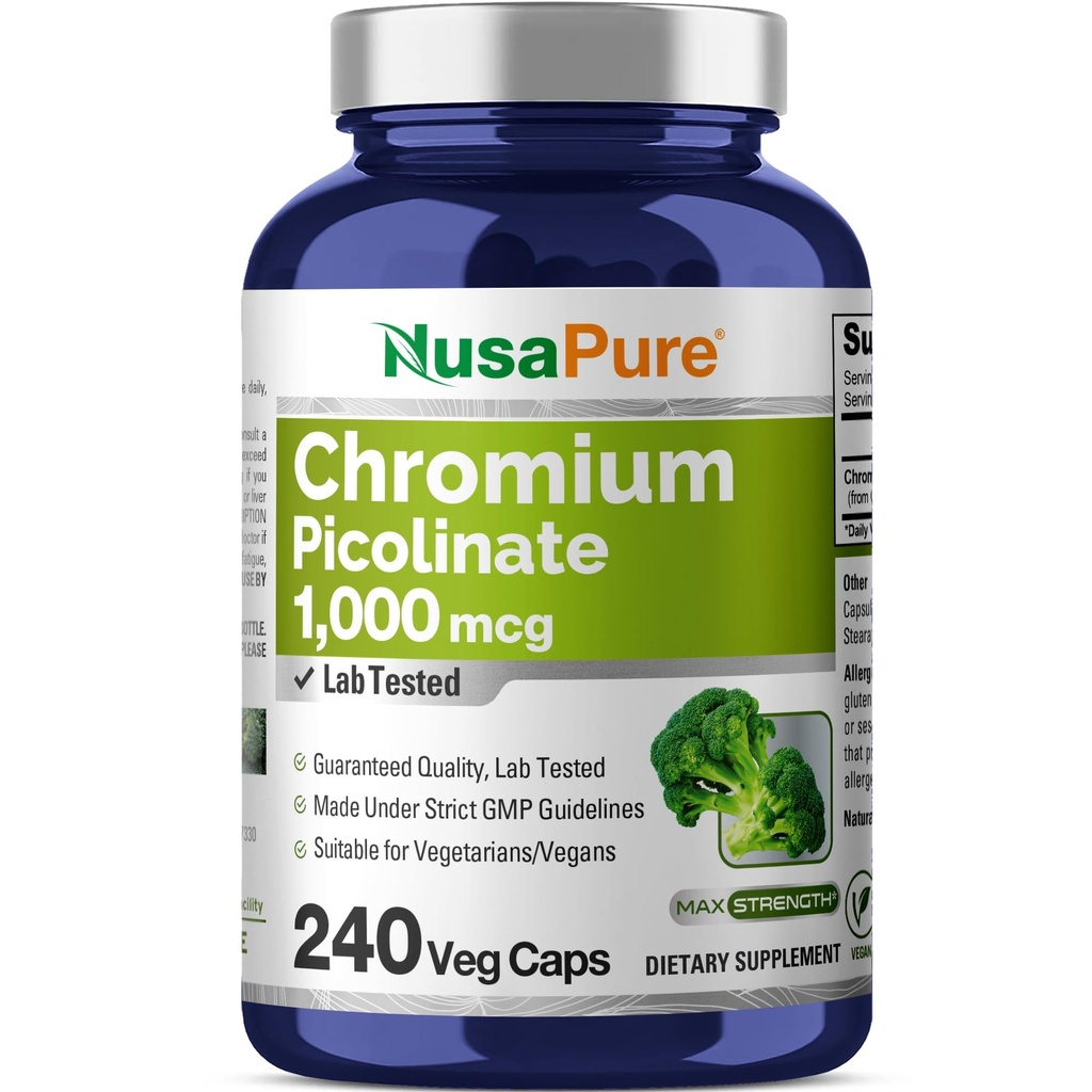 NusaPure Crom Picolinat 1000mcg 240 Capsule vegetale (Non-GMO, Vegan)