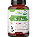 Zazzee USDA Organic Red Korean Panax Ginseng 20:1 Extract, 1000 mg, 5% Ginsenozide, 120 Vegan Capsule, Standardizat și concentrat 20X Root Extract, 100% Vegetarian, All-Natural, Made in the USA