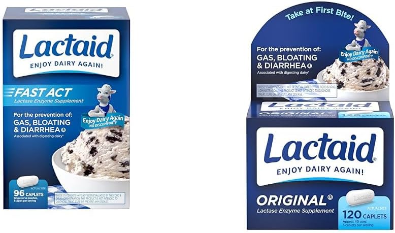 Lactaid Fast Act Lactoză Intoleranţă Relief Caplete cu Lactase Enzim & Iniţial Putere Lactoză Intoleranţă Relief Caplete cu Lactase Natural Enzim