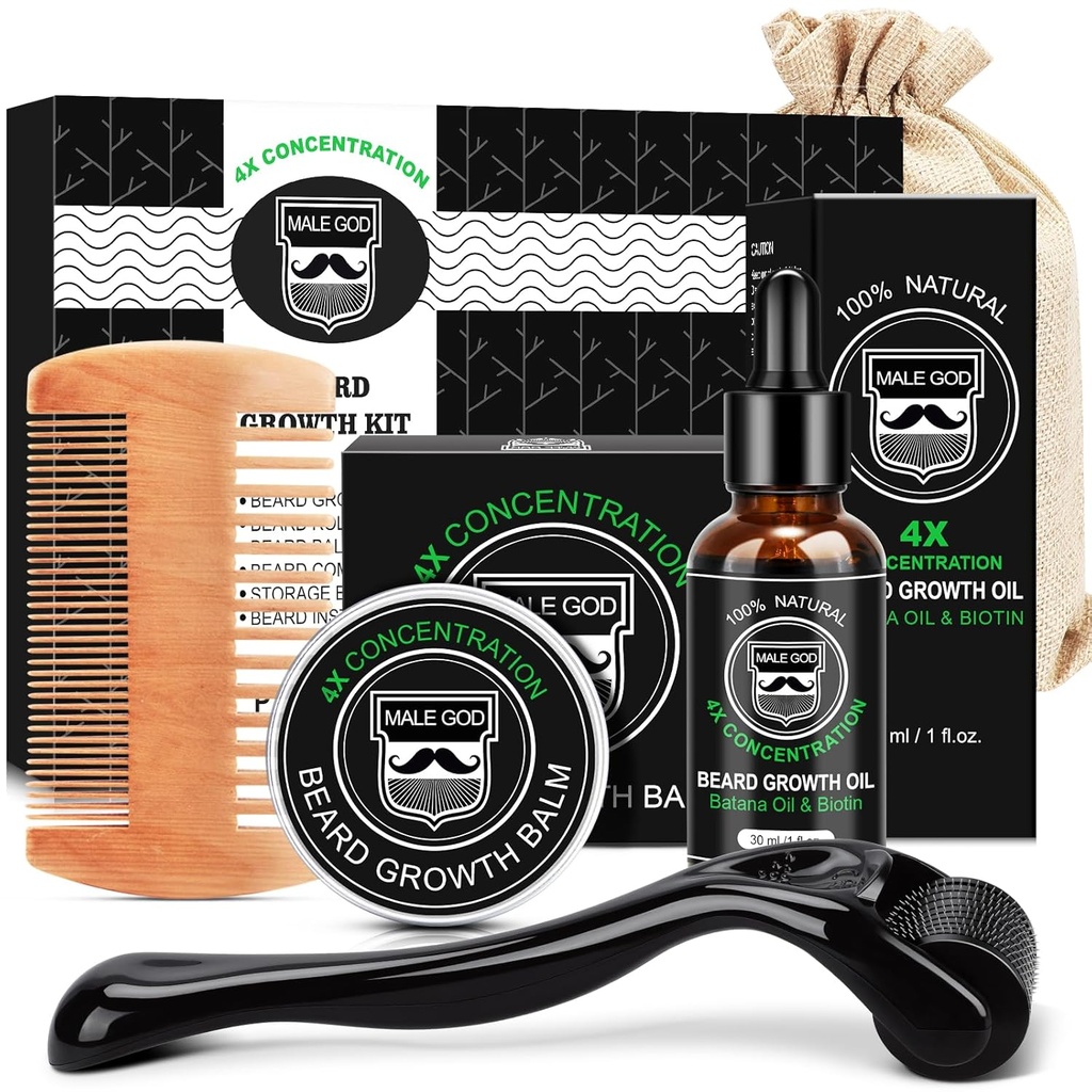 BĂRBAŢI DUMNEZEU Kit de creştere barbă, Kit barbă W/Bard ulei de creştere, Barbă Balsam, Beard Comb, Masager pentru Spot / Barbă Patchy, Cadouri de Crăciun pentru bărbaţi El iubit soţ
