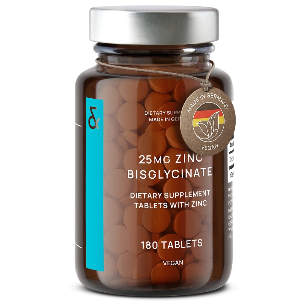 CLAV® Zinc Bisglicinat 25mg - 180 comprimate (6 luni de aprovizionare) - Supliment natural de zinc Chelated - Vegan zinc glicinat pentru Imunity & Skin Support