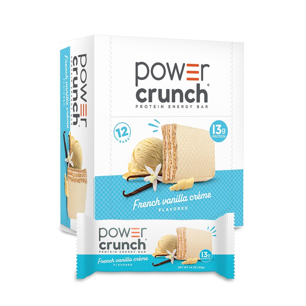 Power Crunch Protein Wafer Bars, Snacks de proteine ridicate cu gust delicios, crema de vanilie franceză, 1.4 Ounce (12 conte)