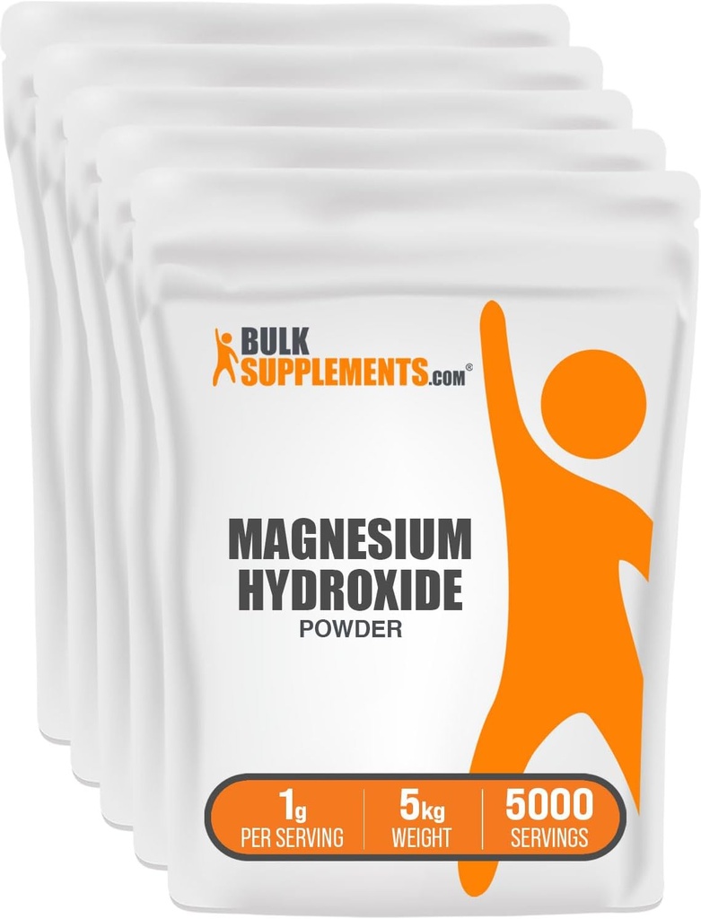 BulkSupplements.com Pulbere Hidroxide de magneziu - Supliment Hydroxide de magneziu - Grad alimentar & Gluten gratuit, 1g per Serving, 1kg (2,2 lbs) (Pachet de 5)