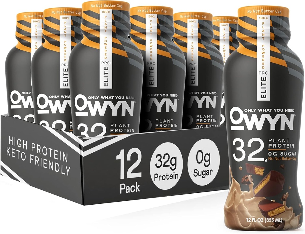 OWYN Doar ceea ce aveți nevoie Pro Elite Vegan mare proteine Keto Shake, 32g proteine, 12 Fl Oz (Pachet de 12) și Pro Elite Vegan plante-Based mare proteine Keto Shake, No Nut Butter Cup, 32g Proteina (Packing May Vary)