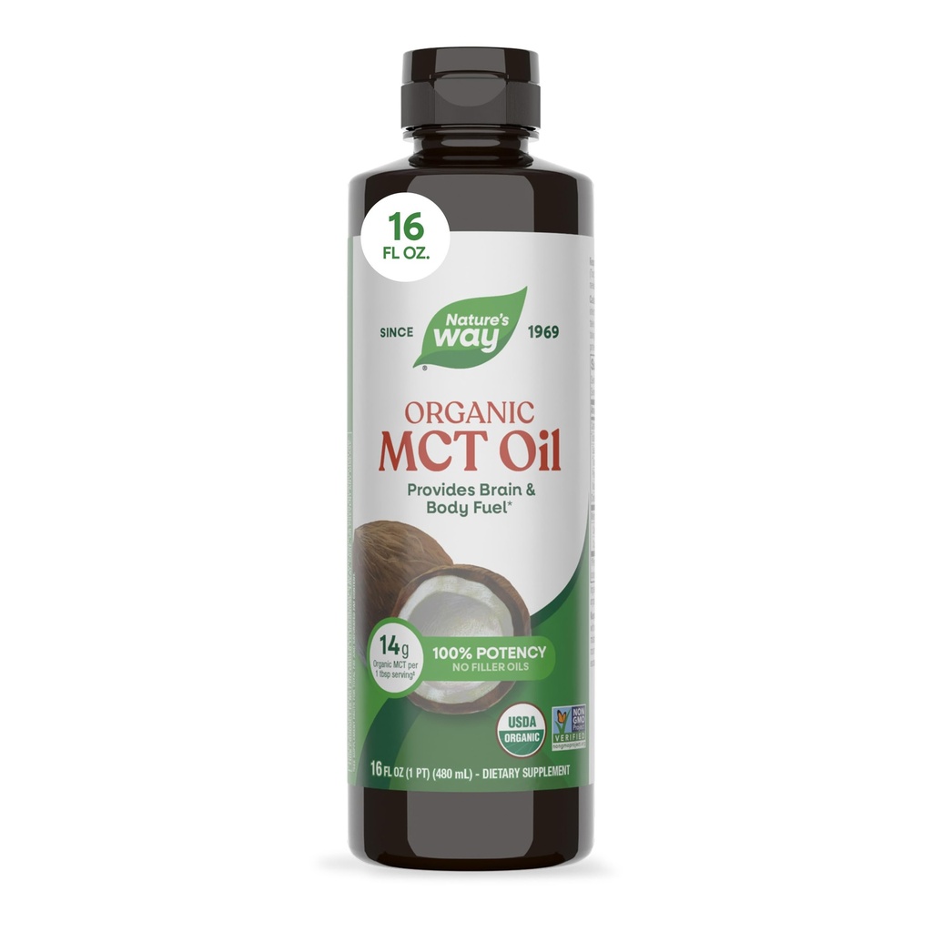 Natura's Way Organic MCT Oil, 16 Fl Oz, Brain and Body Fuel from Coconuts*, C8 Caprylic Acid and C10 Capric Acid, Keto and Paleo Certified, Organic, Non-GMO Project Verified