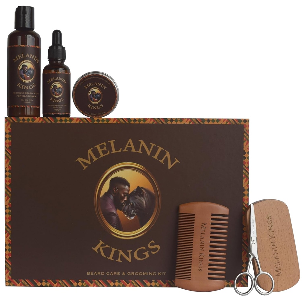 Melanin Kings Kit de înromare barbă pentru bărbați - Formulare cu ingrediente naturale africane antice 