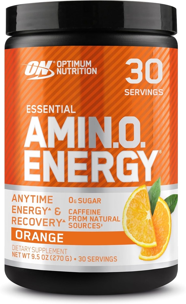 Optimum Nutrition Amino Energy - Pre Workout cu ceai verde, BCAA, Amino Acids, Keto Friendly, Green Coffee Extract, Energetic Powder - Orange Cooler, 30 Servings (Packaging May Vary)