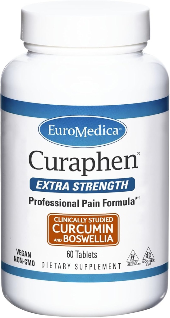 EuroMedica Curaphen Extra Putere - 60 comprimate - Formula profesională - Potent Curcumin & Boswellia cu DLPA & Nattokinaza - Foarte absorbabil - 60 Servings