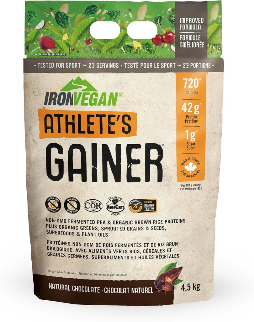 Atlet de fier Vegan Gainer - ciocolata naturala 4,5 kg