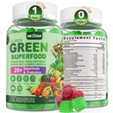 Super Greens Gummies, Greens Superfood Powder Alternative w/Spirulina, Chlorella, Prebiotic Fiber, Probiotic, Fruit Veggie, Daily Greens Legale pentru Digestive & Gut Health, Imunity, Focus, 60 Cts