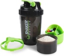 Sticluță Shaker - Cupa Shaker Proteine cu Compartimente de stocare - Sticle de Shakeout rezistente la scurgeri cu Mixer pentru amestecare netedă-500ML/16oz (GREEN & BLACK)