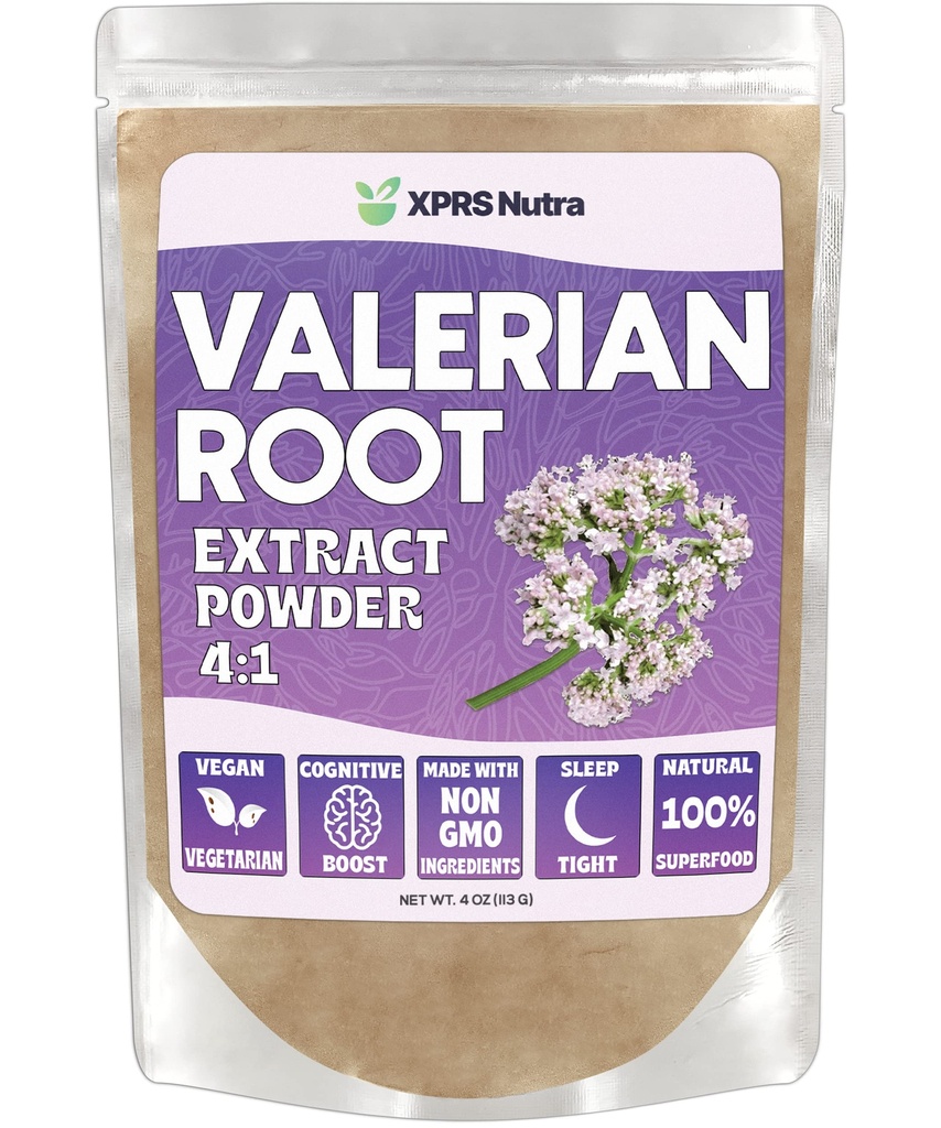 XPRS Nutra Valerian Root Extract pulbere 4:1 - Premium Valerian Root pulbere pentru cogniție - Vegan prietenos Herbal Sleep Asist (4 Ounce)