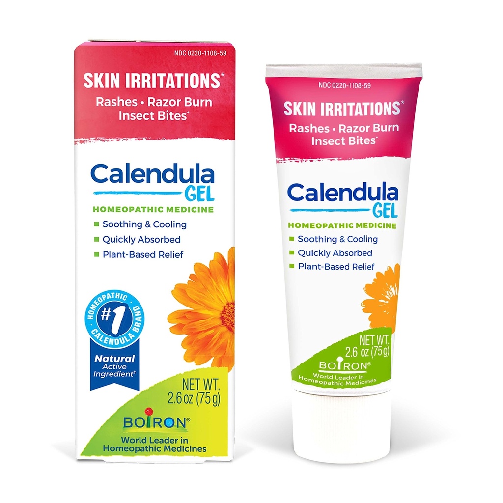 Boiron Calendula Gel Ajutor de la Erupții cutanate, Iritații cutanate, Arsuri Razor, sau Bites Insecte - Non-Greasy și Fragrance-Free - 2.6oz